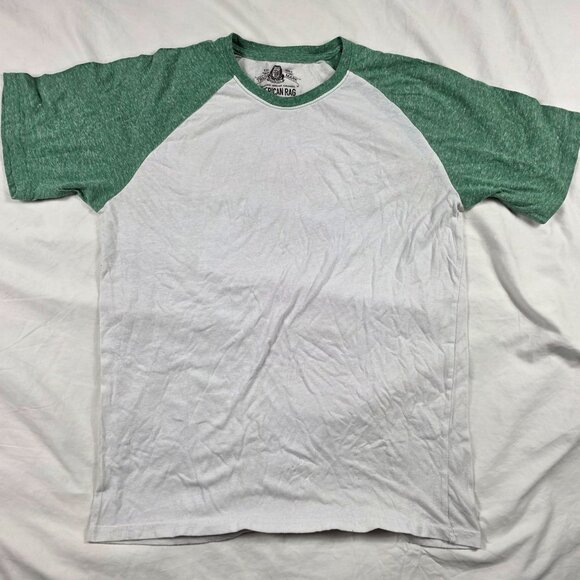 American Rag Mens Size Large White Green Raglan Short Sleeve T Shirt Casual - Picture 1 of 7